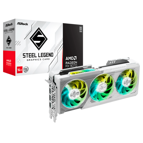 Placa de Video ASRock Radeon RX 9070 Steel Legend OC 16GB