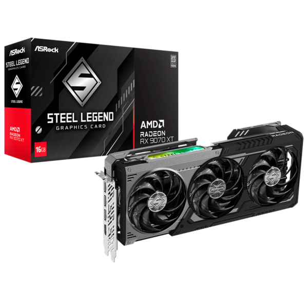 Placa de Video ASRock Radeon RX 9070 XT Steel Legend Dark 16GB